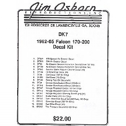 1962-1965 DECAL KITS- 170/200 CU.IN. - 16 PIECES
