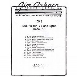 1965 DECAL KITS - V-8 & SPRINT - 14 PIECES