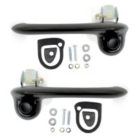 1964-1965 OUTSIDE HANDLES W/BUTTONS & HARDWARE - BLACK - PAIR