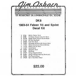 1963-1964 DECAL KITS - V-8 & SPRINT - 15 PIECES